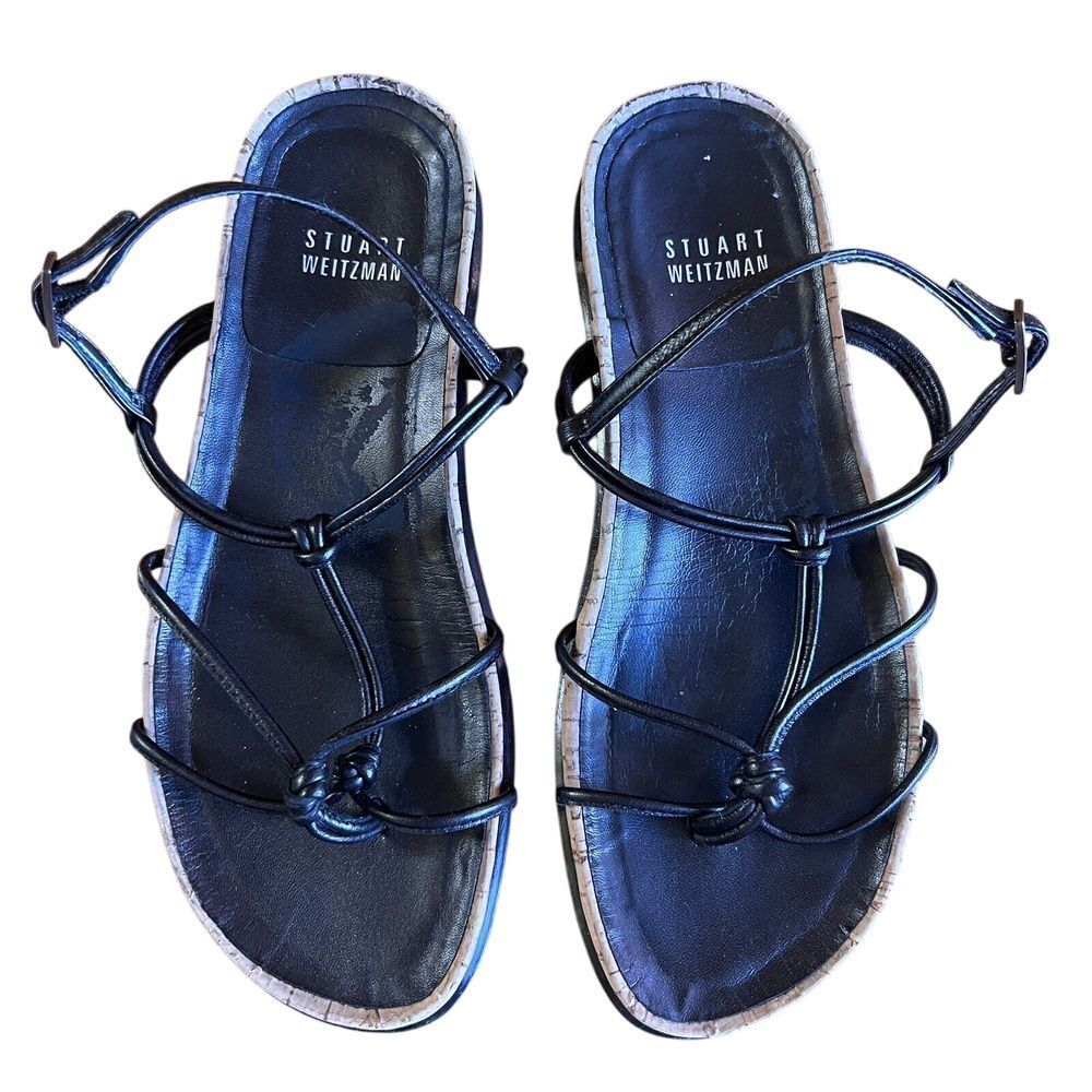 Stewart Weitzman Black Gladiator Leather Sandals Size 5 M Quiet Luxury Strappy